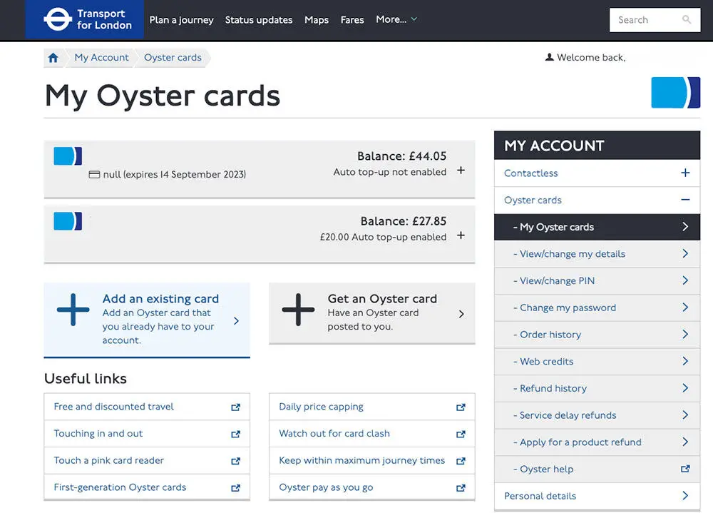 Top-Up Online via the TfL Website